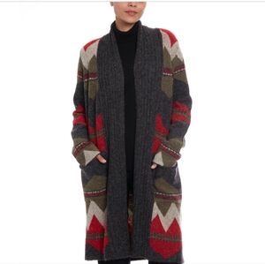 Joseph A Red, Gray & Green Patterned Cardigan Duster - Size Medium